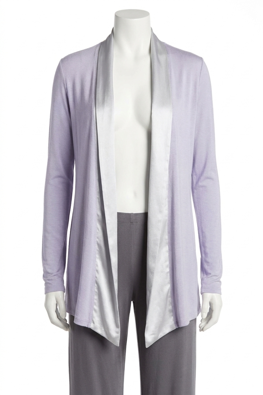 NEW PJ HARLOW shelby satin trimmed robe with pockets in lavender